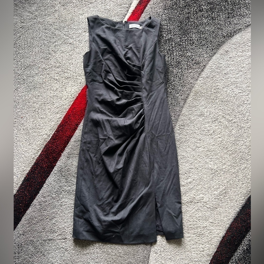 Calvin Klein Gathered Front Gray Sheath Dress